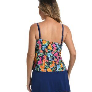 Maxine of Hollywood Women's Wildflower Tiered Tankini Top Navy Shorts Sz 8